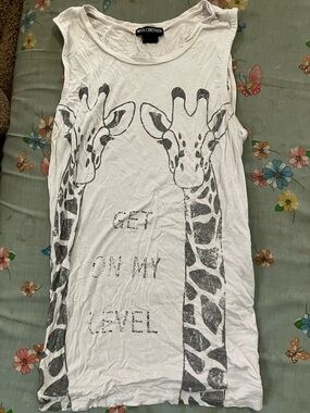 Miss Chievous White Tank with Black Giraffe Graphic